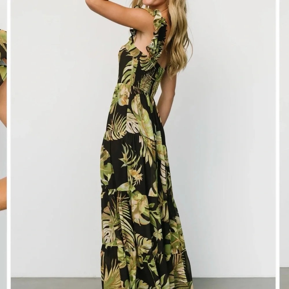 Baltic Born Encinitas Black and Green palm maxi Dress large - Picture 5 of 13